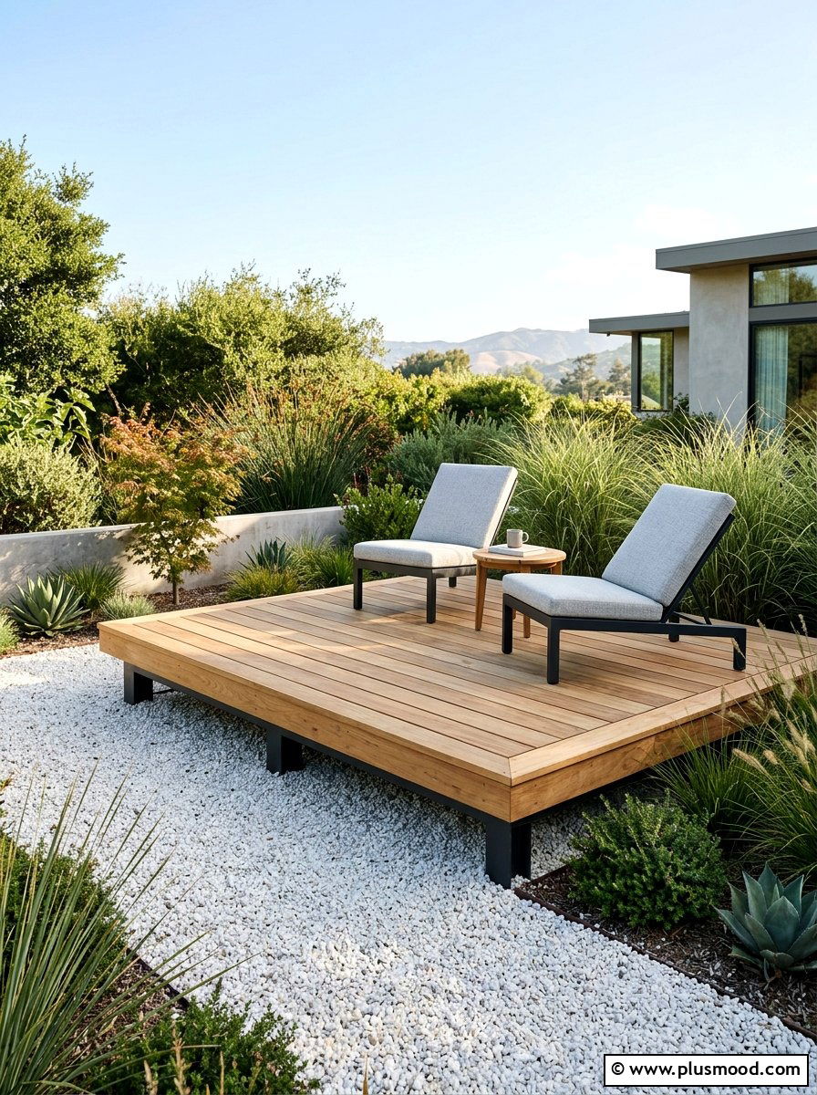 Floating wood deck - 25 small backyard ideas for narrow lots