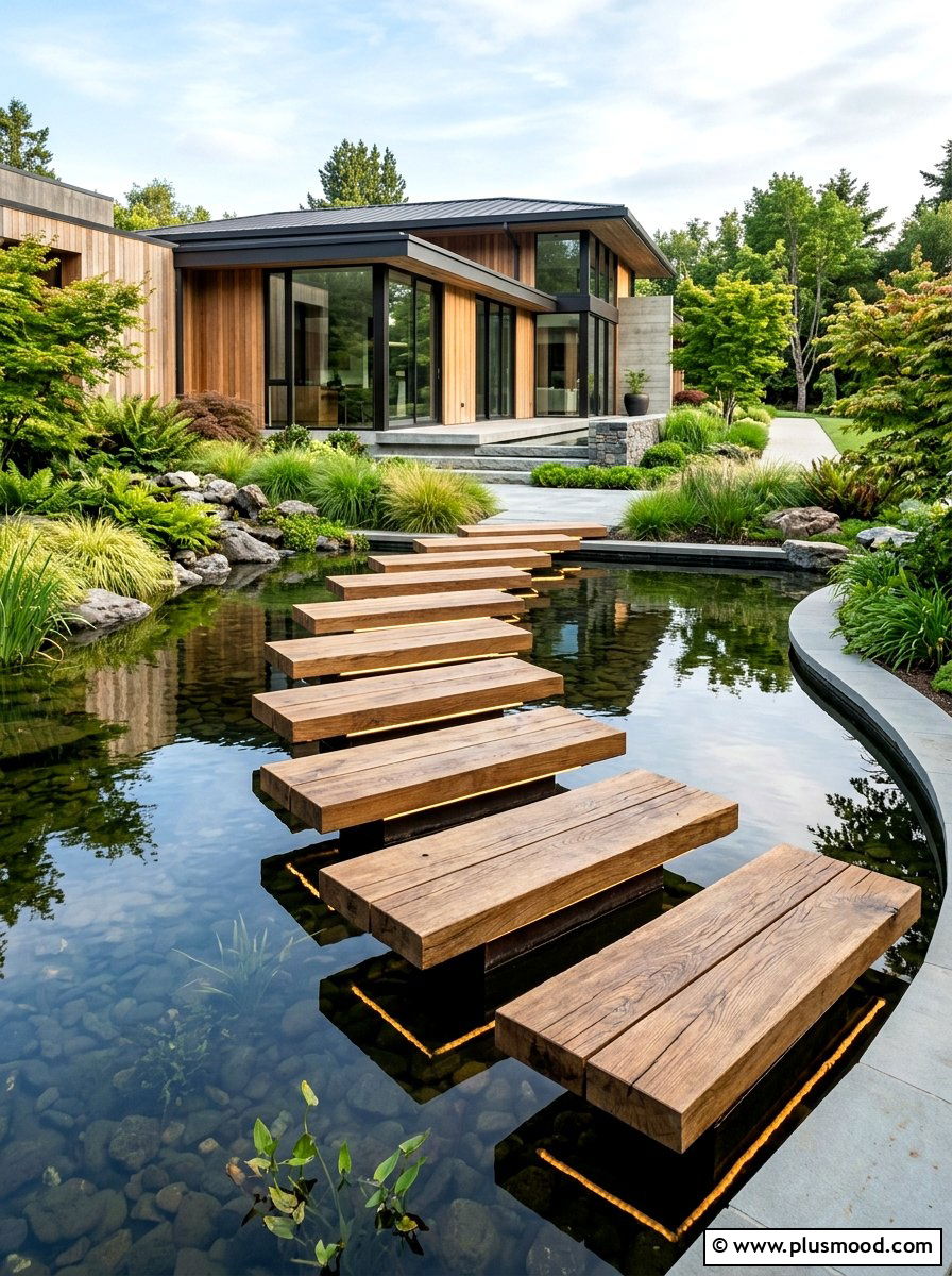 Floating wood step path - 25 pool landscaping ideas for small spaces