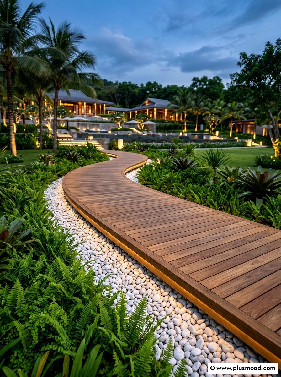 Floating wood walkway - 25 small backyard ideas for tropical theme