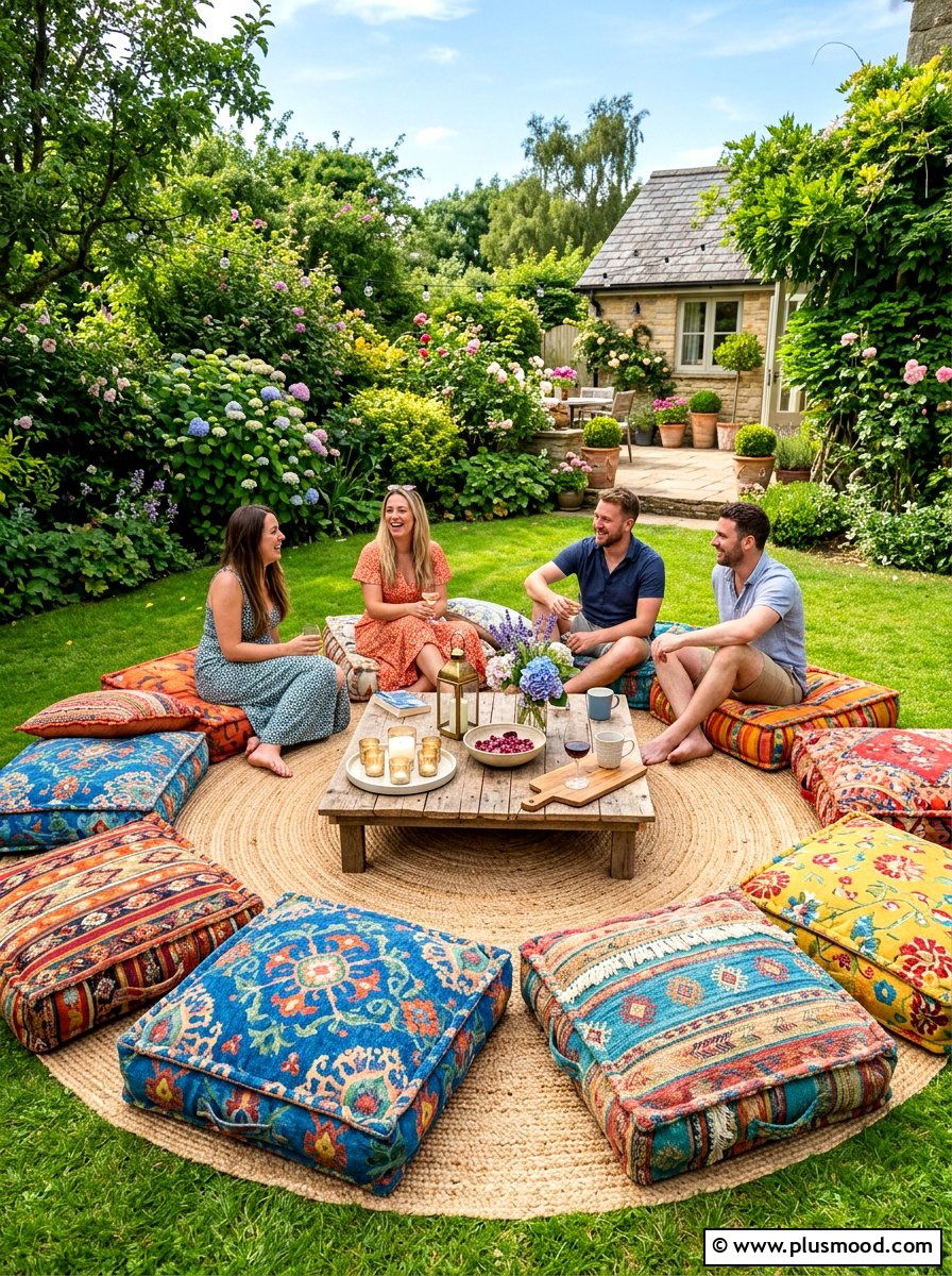 Floor Cushion Seating - 25 summer boho outdoor party ideas