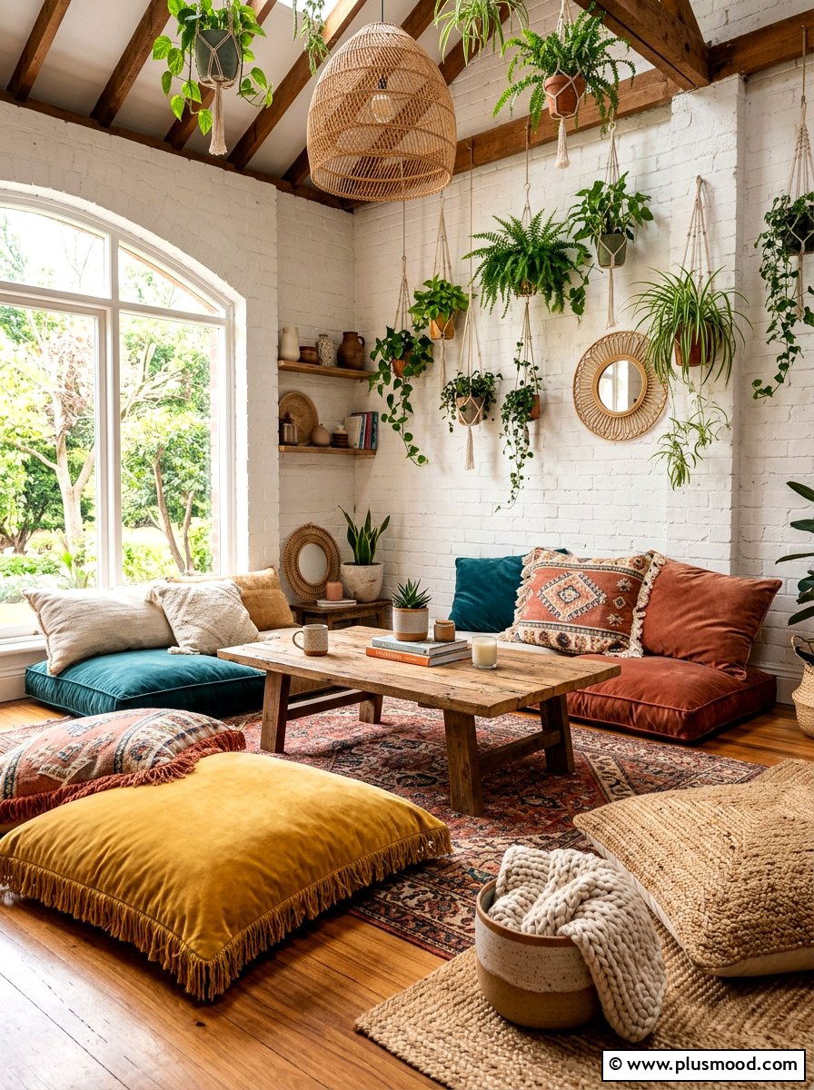 Floor Cushion Seating - 25 summer boho home decor ideas