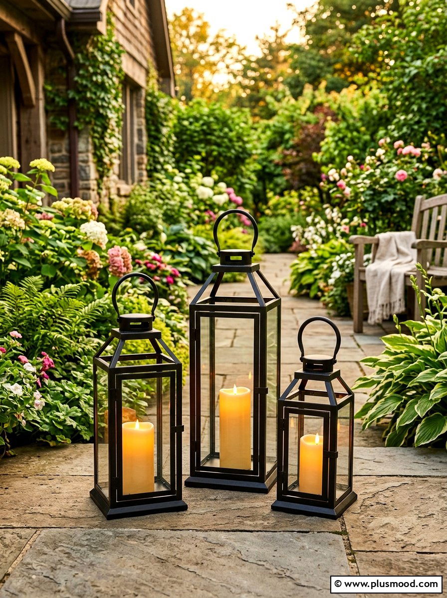Floor Lantern Display - 25 late summer porch decor ideas