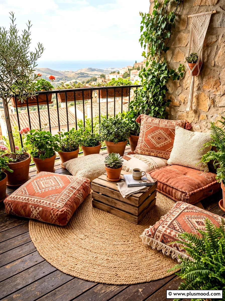 Floor Pillow Arrangement - 25 summer balcony breakfast nook ideas