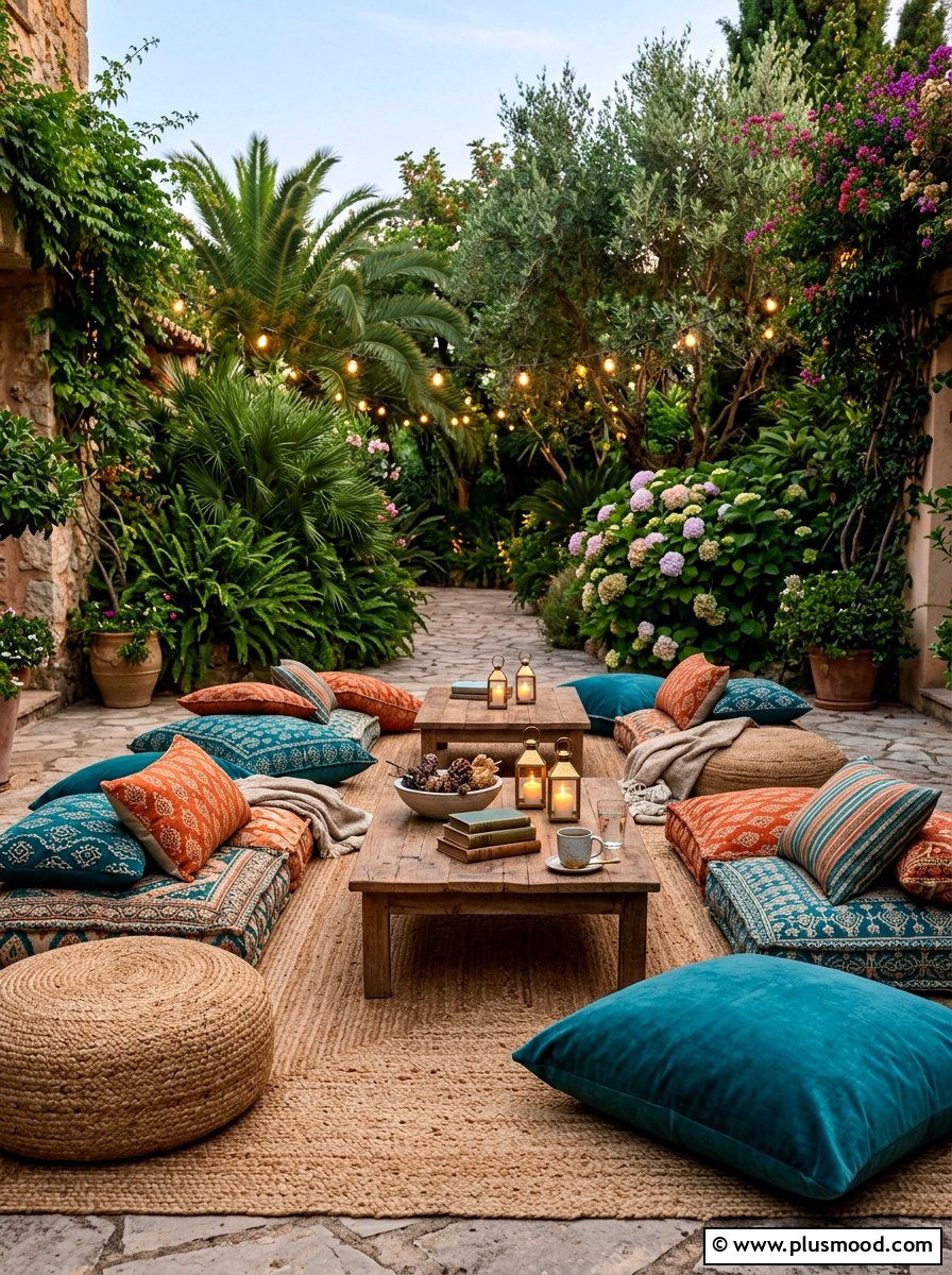 Floor Pillow Lounge - 25 summer movie night backyard ideas