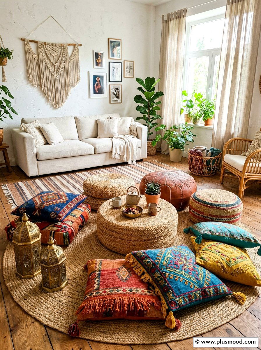 Floor Pillows And Poufs - 25 summer cozy balcony ideas