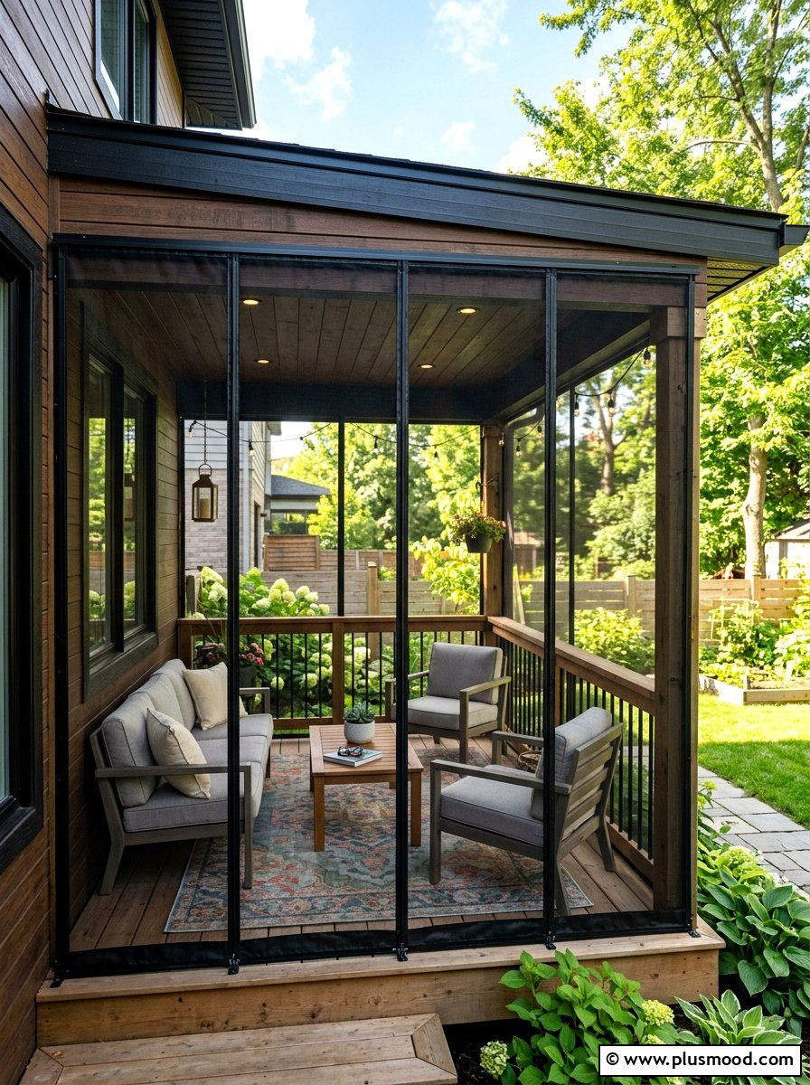 Floor To Ceiling Mesh Insect Curtains - 25 small backyard ideas with outdoor curtains