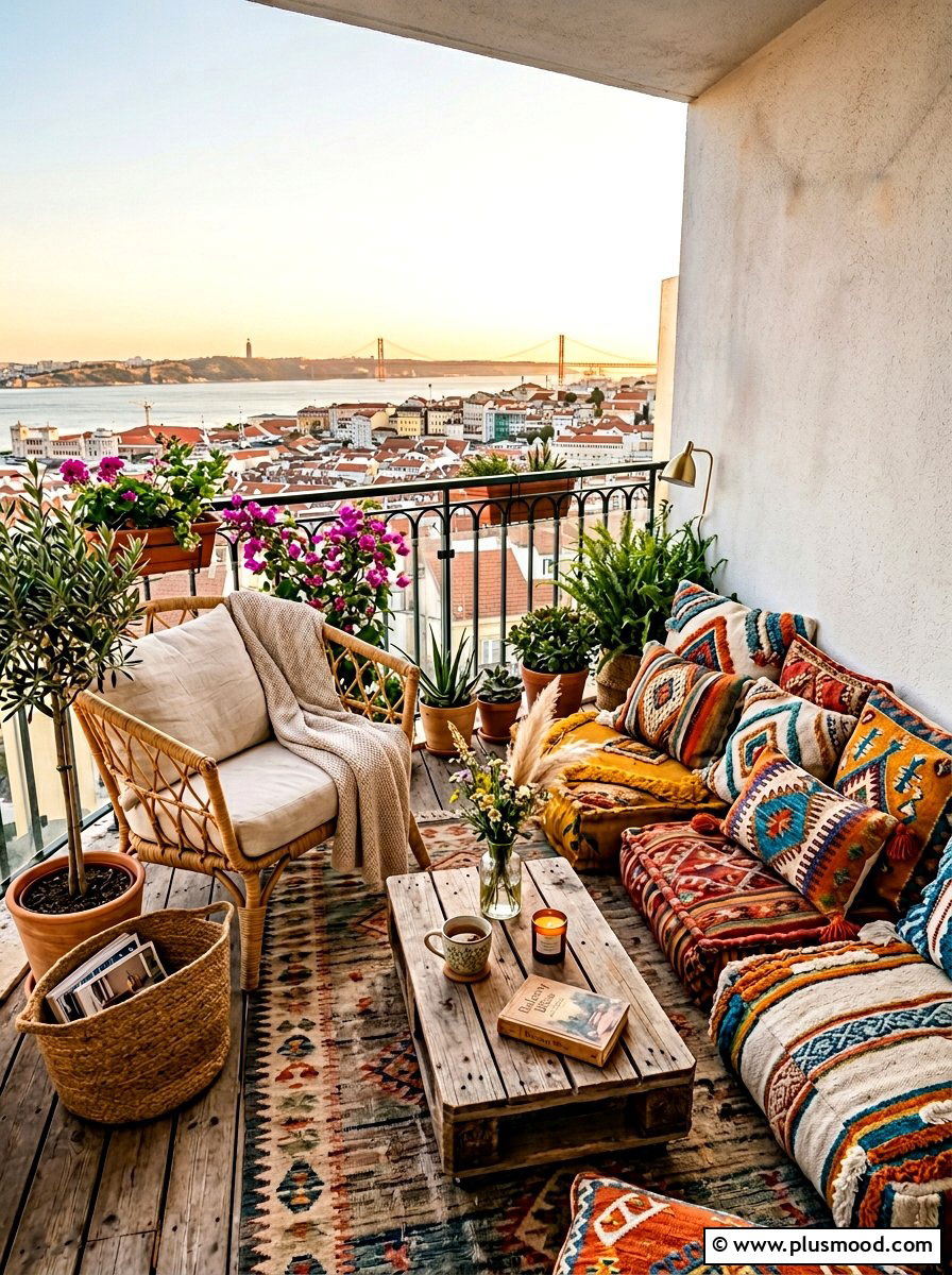 Floor cushions and pillows - 25 summer balcony ideas on a budget