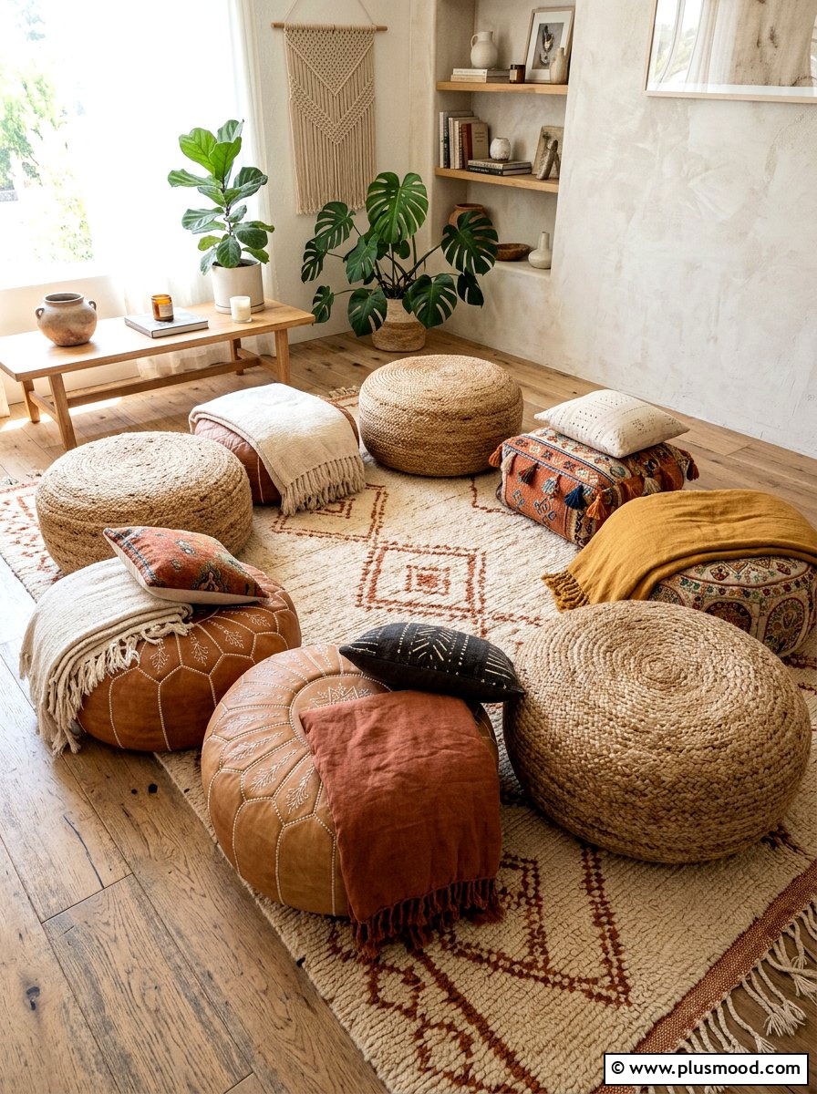 Floor cushions - 25 boho summer living room ideas