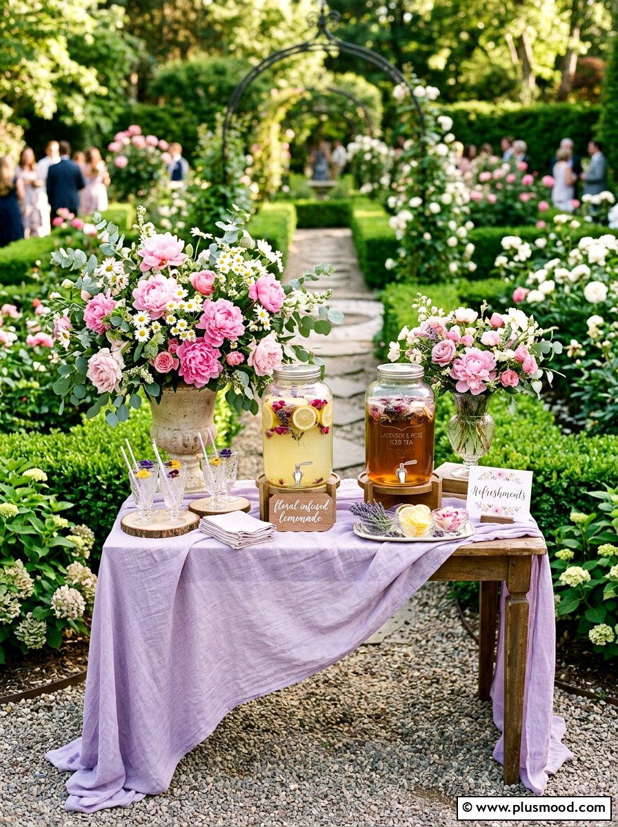 Floral Beverage Table - 25 summer lemonade bar ideas