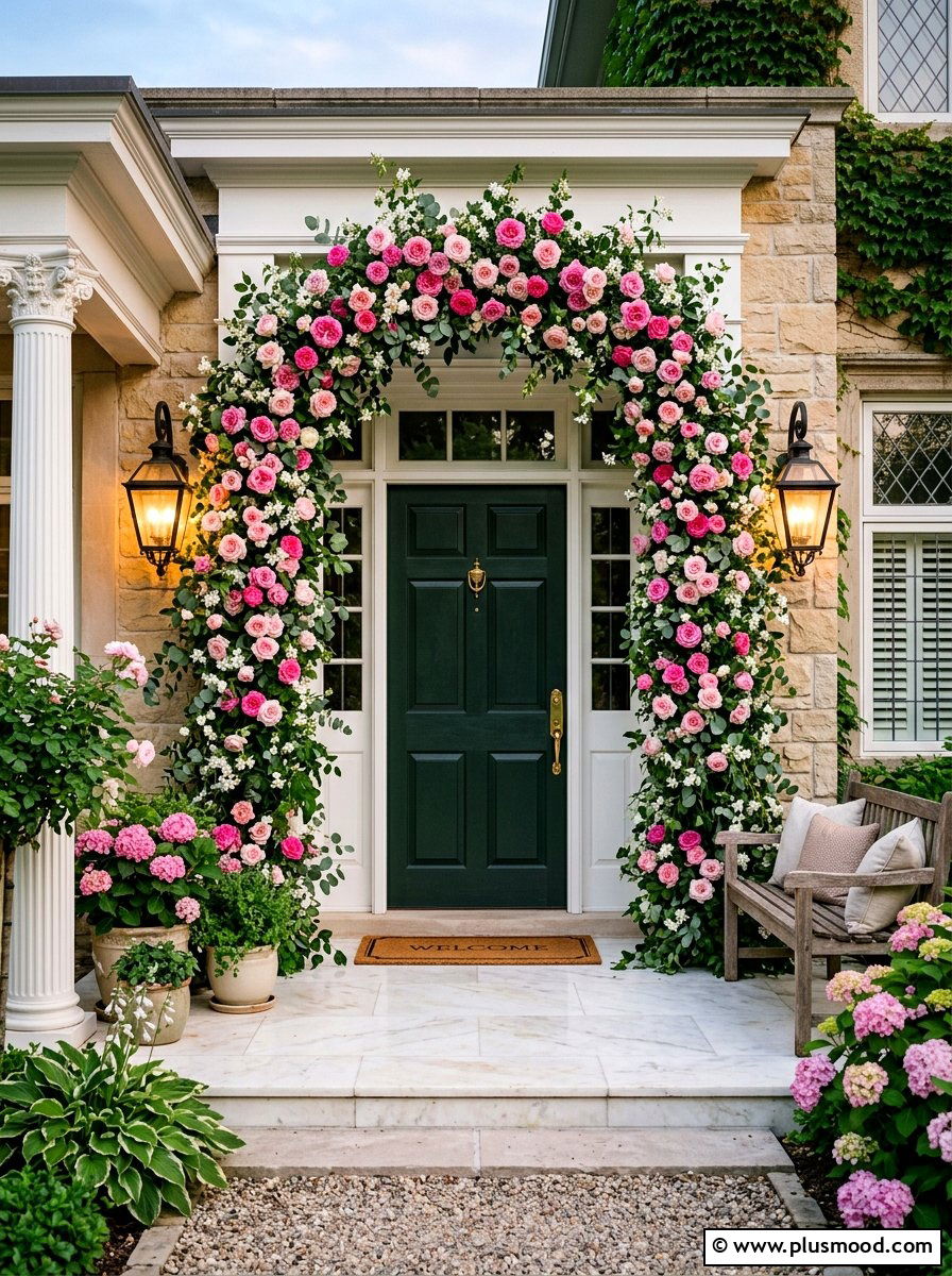 Floral Door Garland - 25 summer front door decor ideas