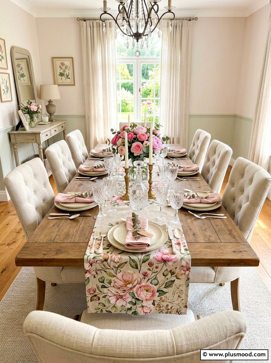 Floral Linen Summer Table Runner - 25 summer table runner ideas for summer
