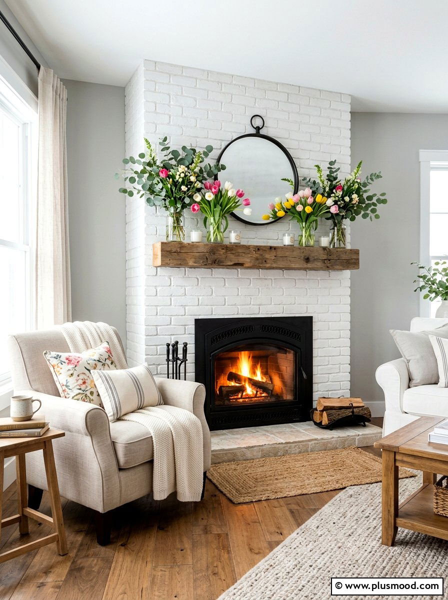 Floral Mantel Arrangement - 25 warm weather transition decor ideas