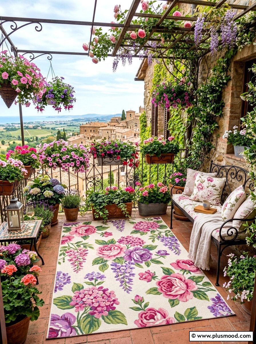Floral Outdoor Rug - 25 summer balcony rug ideas
