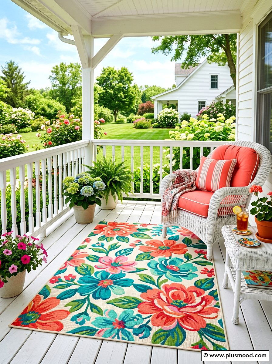 Floral Print Outdoor Mat - 25 summer front porch mat ideas