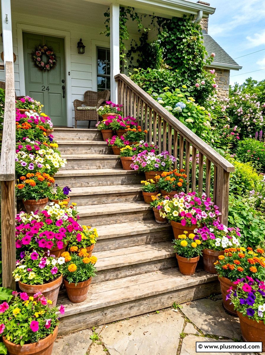 Floral Stair Arrangement - 25 summer front porch ideas on a budget