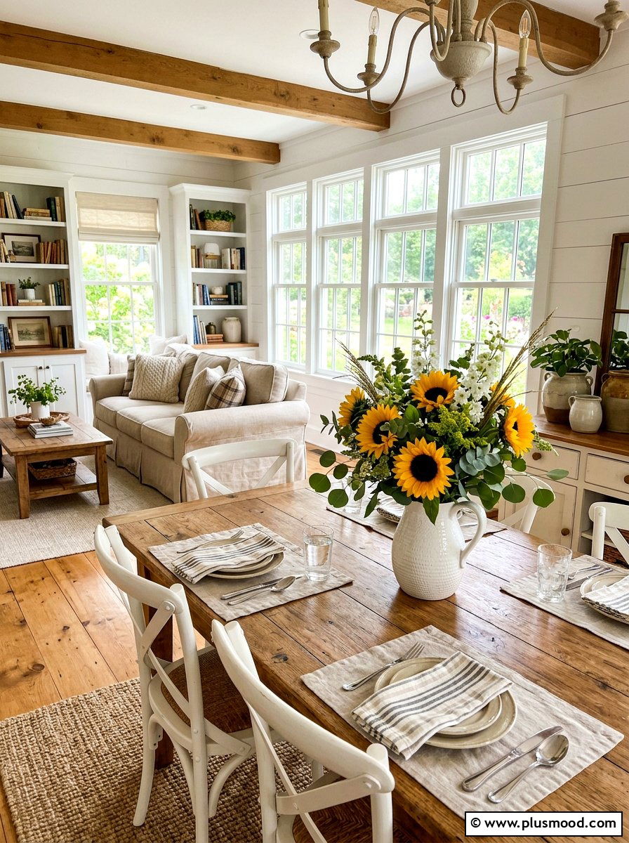 Floral Table Arrangement - 25 farmhouse summer living room ideas