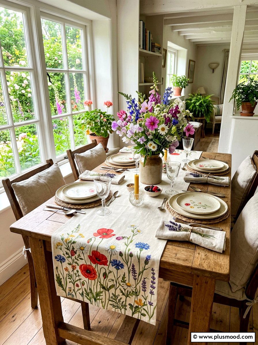 Floral Table Runner - 25 summer home decor ideas