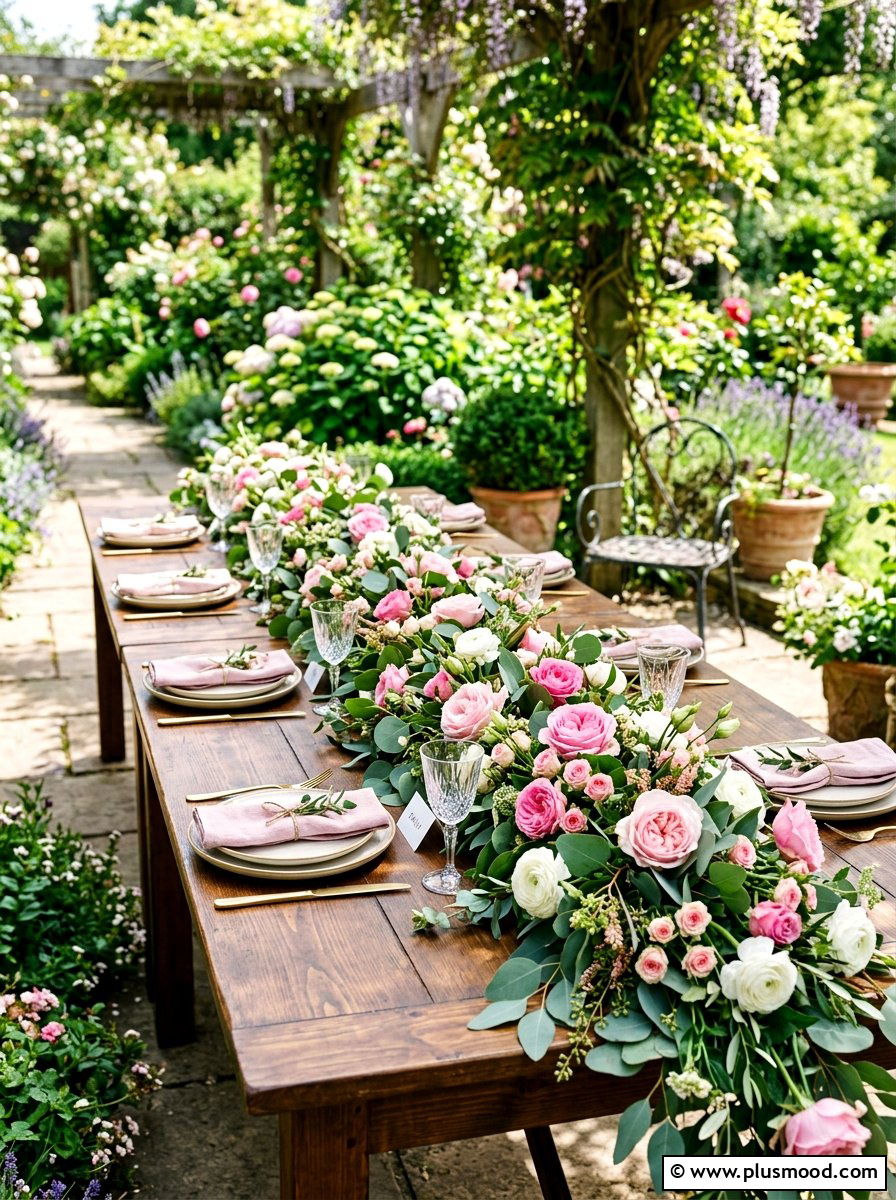 Floral Table Runner - 25 late summer outdoor dining ideas