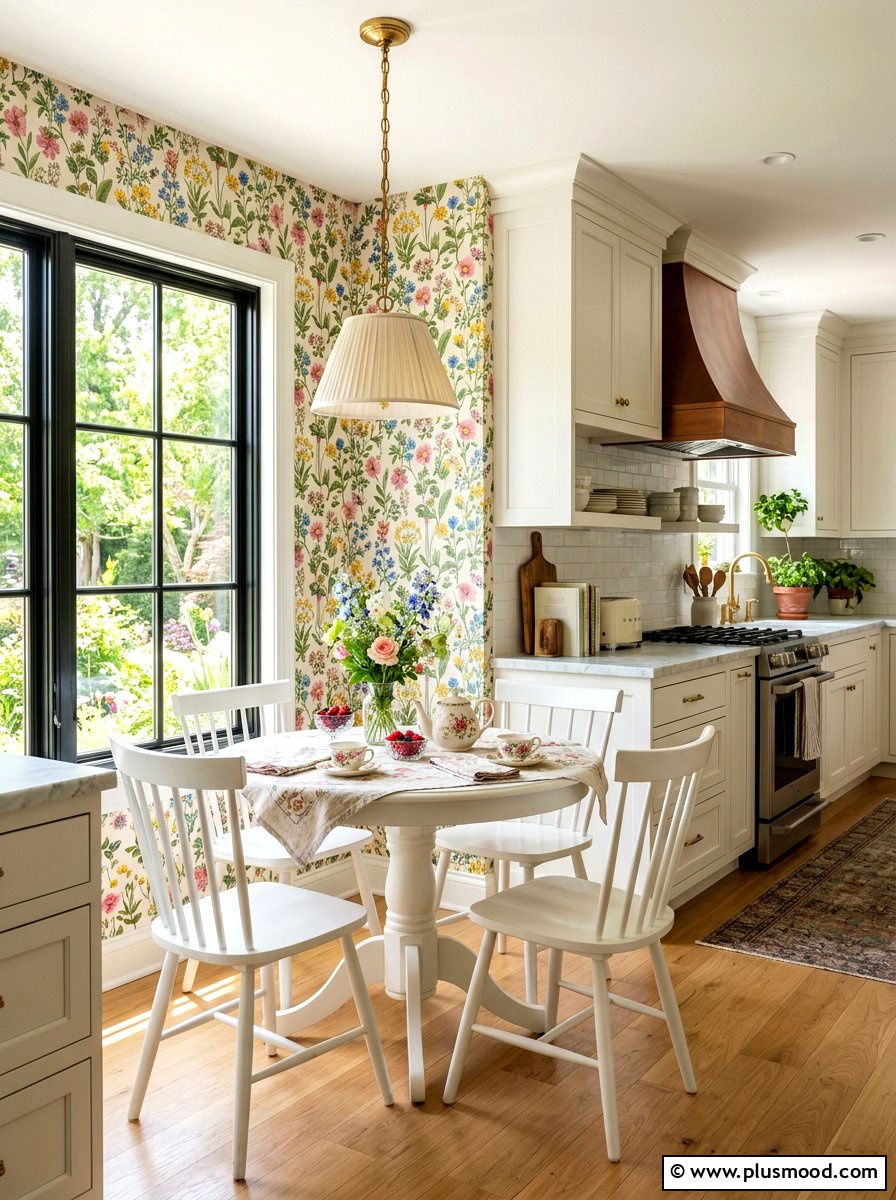 Floral Wallpaper Accent - 25 summer kitchen makeover ideas