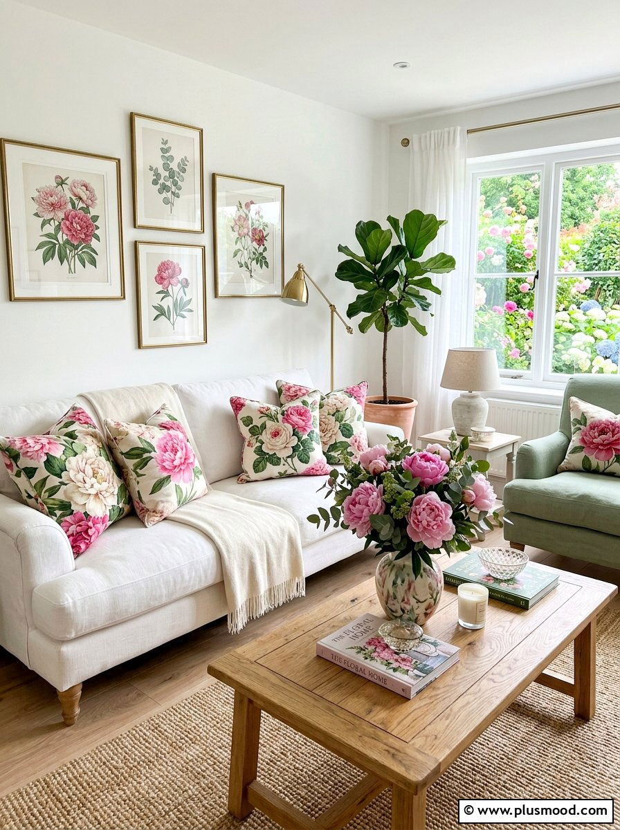 Floral White Living Room - 25 summer decor ideas for white living room
