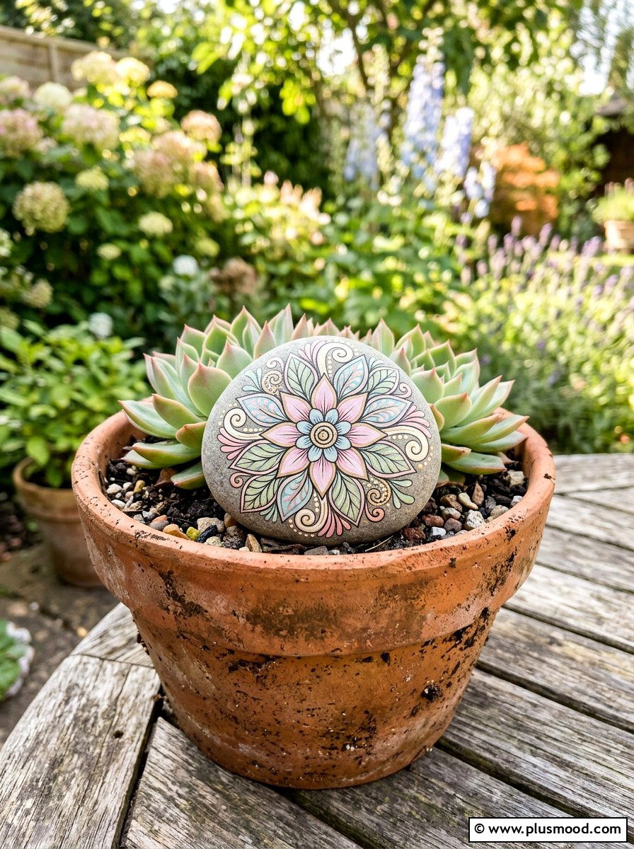 Floral Zentangle Stone - 25 painted rock ideas with zentangle art