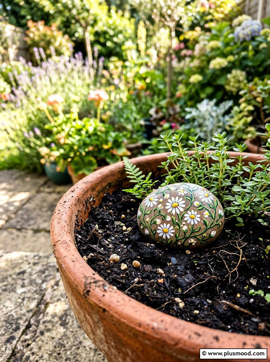 Floral growth pebble - 25 painted rock ideas with positive affirmations