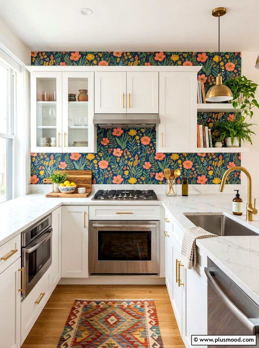 Floral kitchen backsplash - 25 summer kitchen decor ideas for apartments
