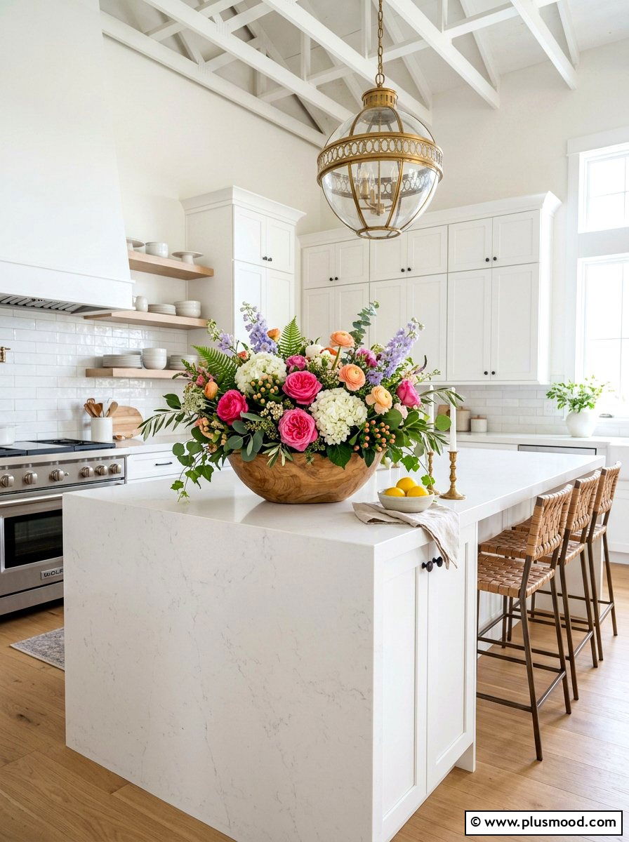 Floral kitchen island centerpiece - 25 summer floral kitchen decor ideas