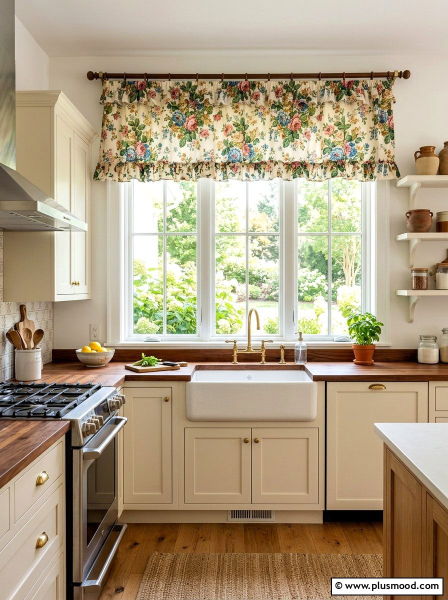 Floral kitchen window valance - 25 summer floral kitchen decor ideas