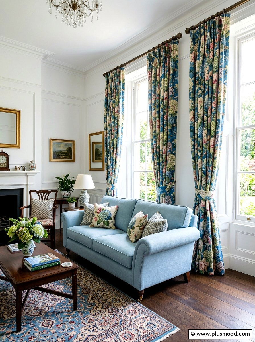 Floral pattern drapes - 25 summer floral decor ideas for living room