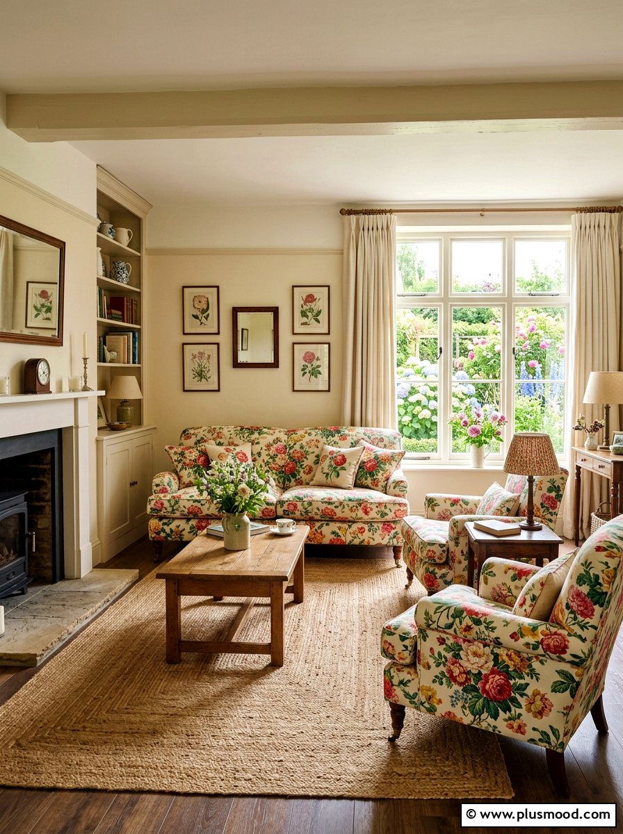 Floral pattern living room - 25 summer English cottage summer decor ideas