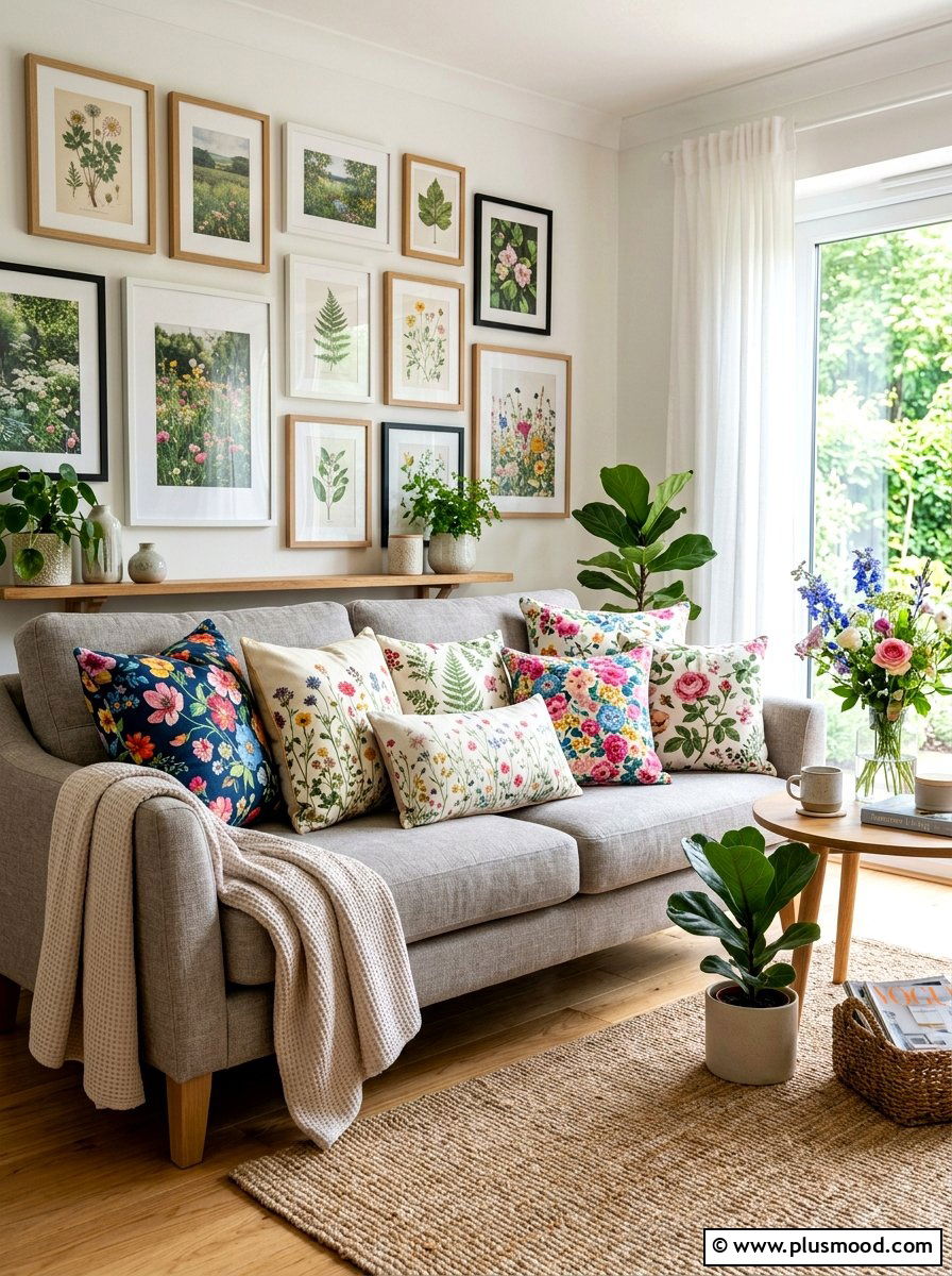 Floral print throw pillows - 25 summer decor ideas with florals