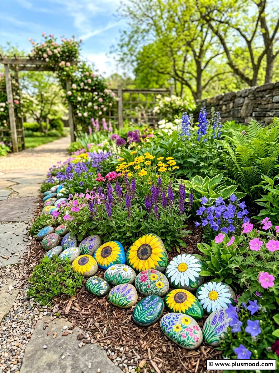 Floral rocks - 25 painted rock ideas for outdoor decor