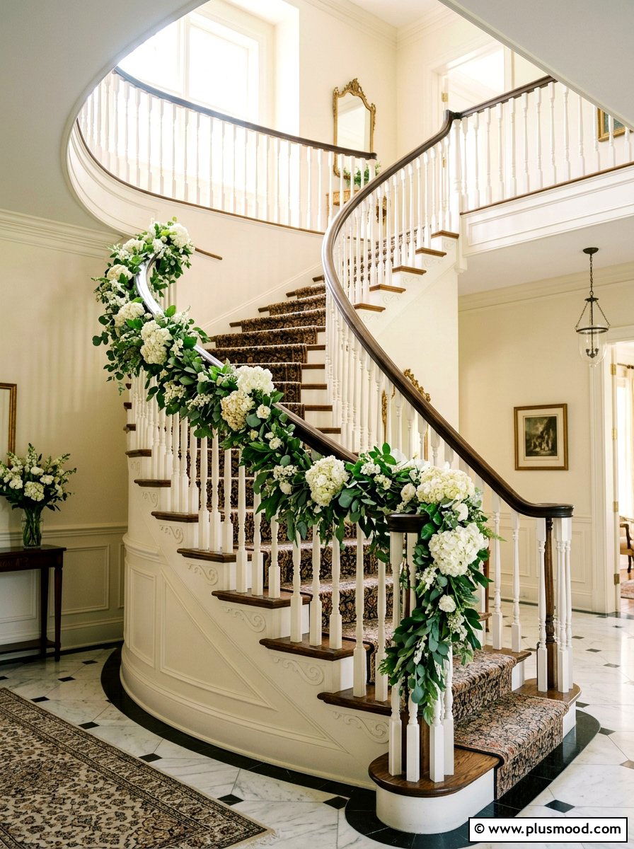 Floral staircase banister decor - 25 summer decor ideas with florals