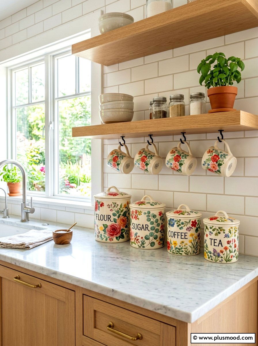 Floral storage canisters kitchen - 25 summer floral kitchen decor ideas