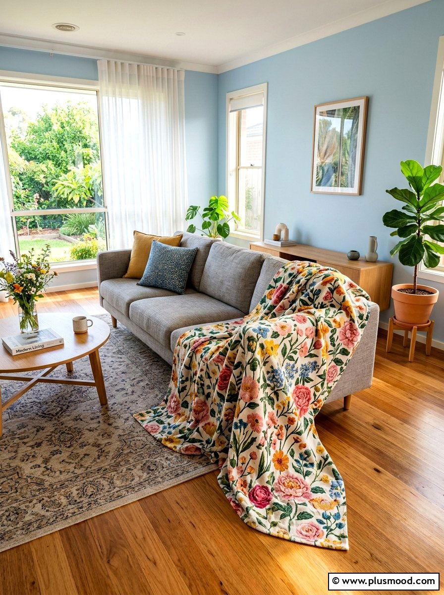 Floral throw blanket - 25 summer floral decor ideas for living room