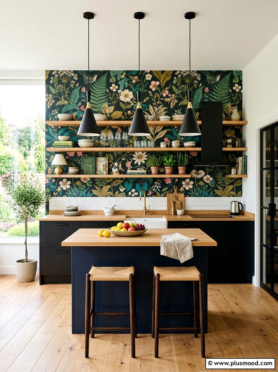Floral wallpaper kitchen wall - 25 summer floral kitchen decor ideas