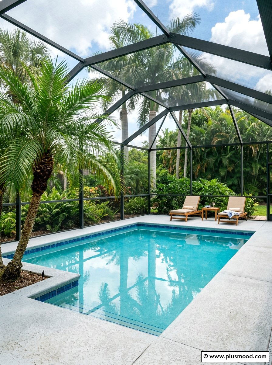 Florida style pool with cabbage palms - 25 pool landscaping ideas with palm trees