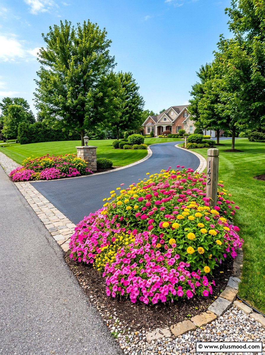 Flower Bed Driveway Entrance - 25 summer driveway landscaping ideas
