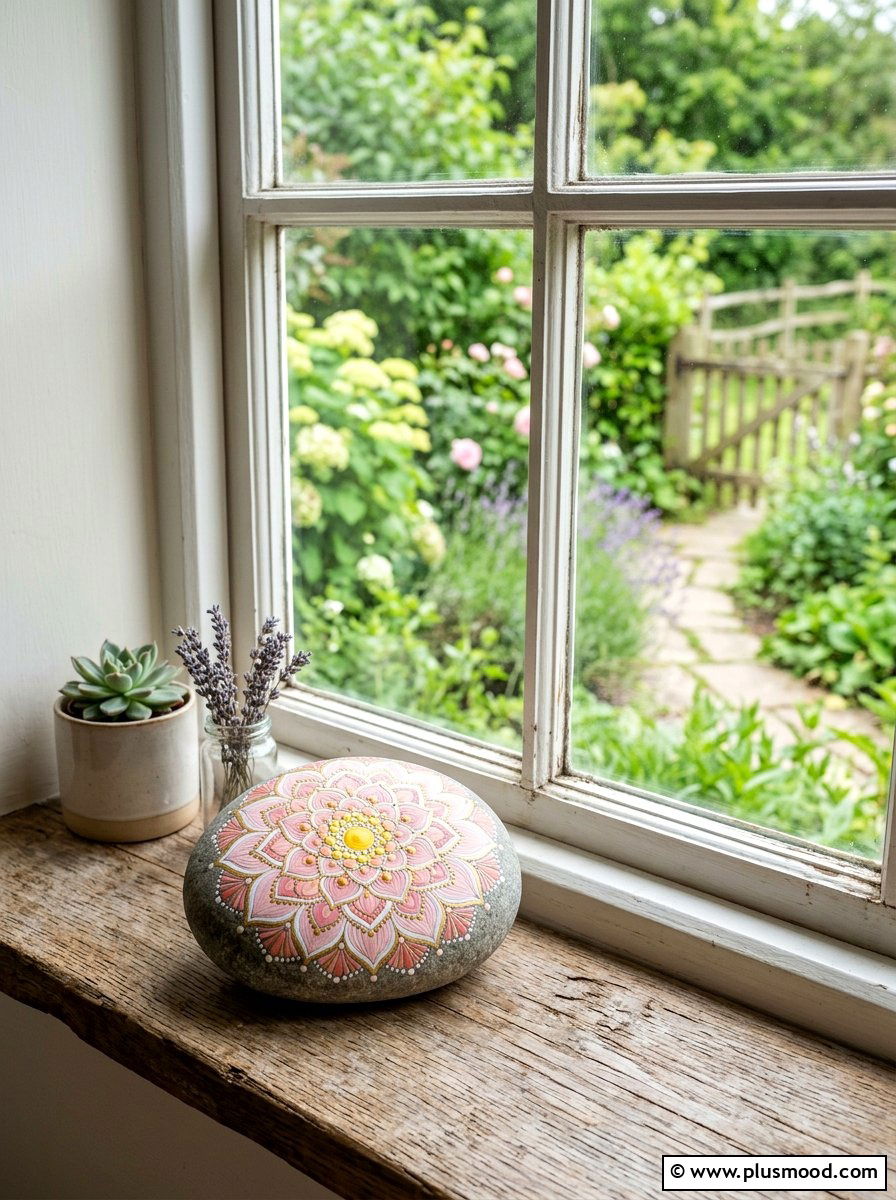 Flower Mandala Stone - 25 painted rock ideas with mandala