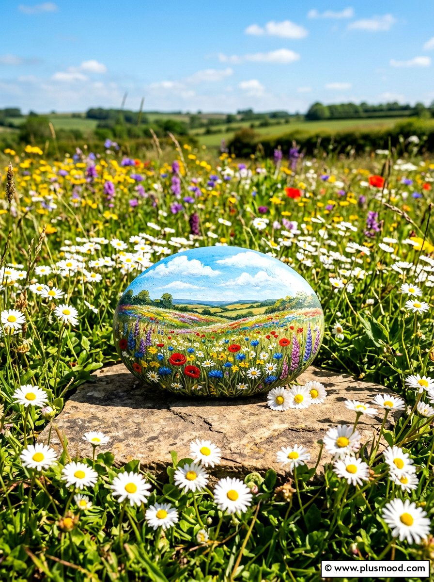 Flower Meadow Landscape - 25 painted rock ideas with landscapes