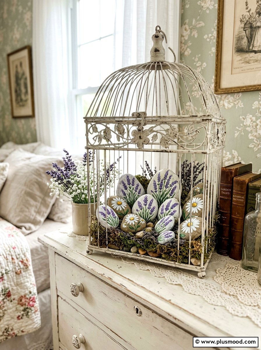 Flower Pattern Rock - 25 painted rock ideas for tabletop display