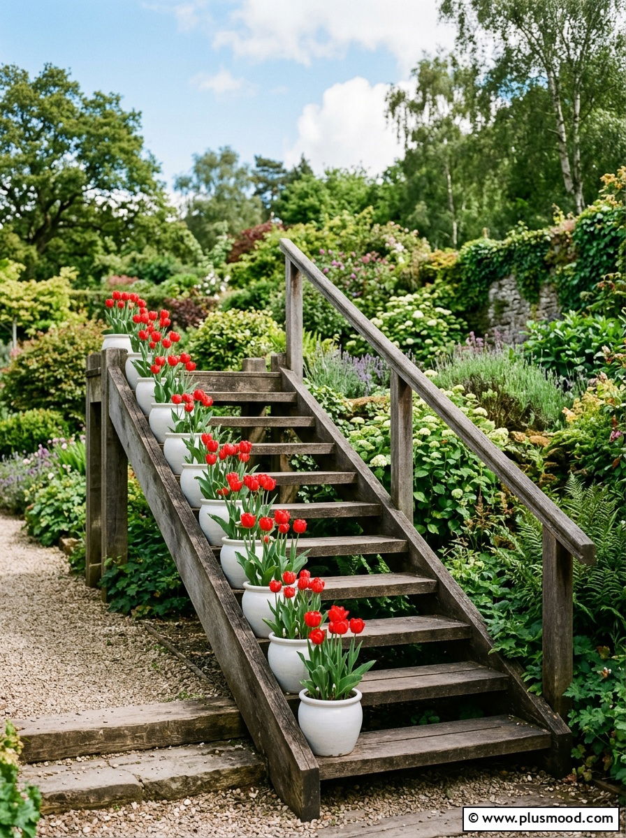 Flower Pot Staircase - 25 small backyard ideas with potted plants