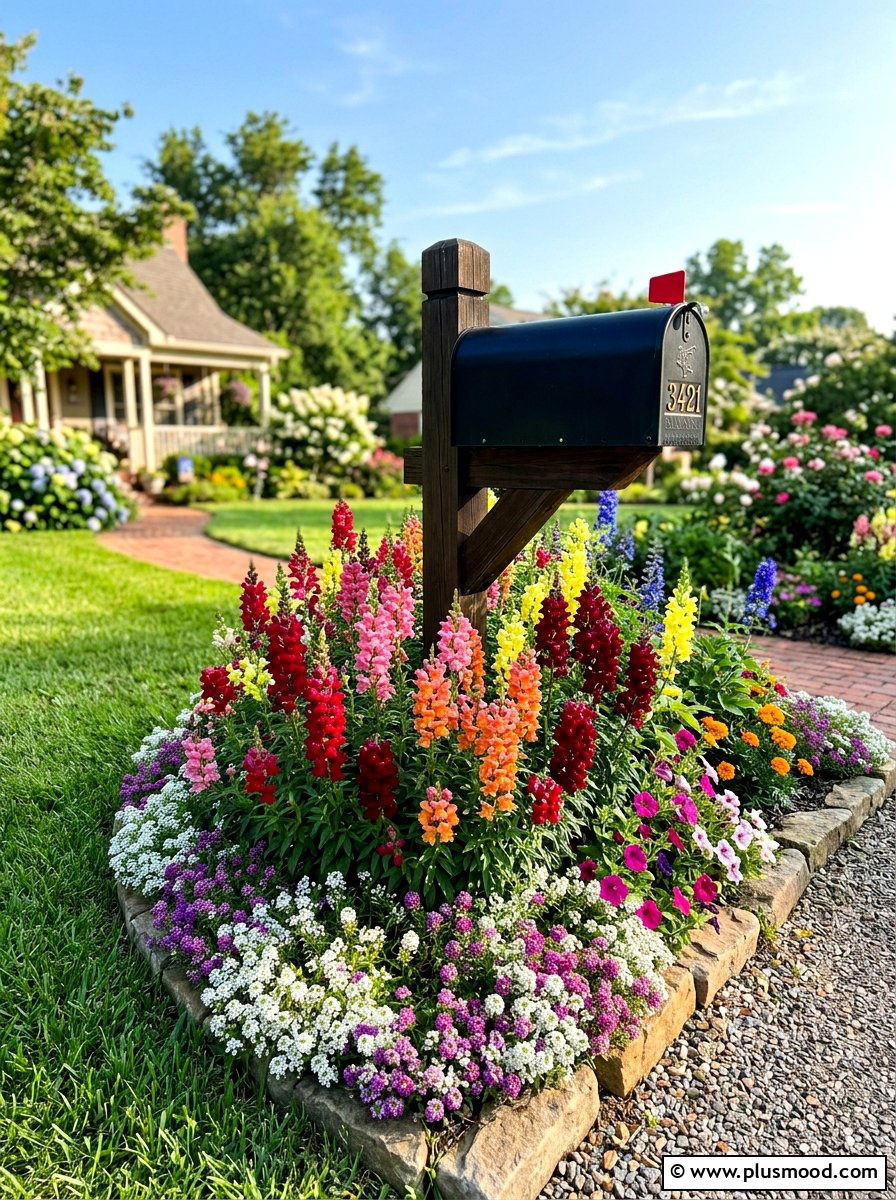 Flower bed around mailbox post - 25 summer mailbox landscaping ideas