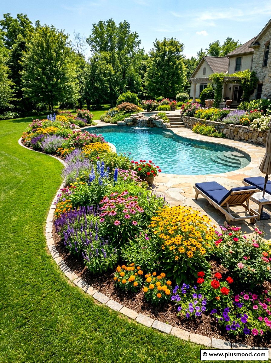 Flower beds around pool - 25 pool landscaping ideas for inground pools