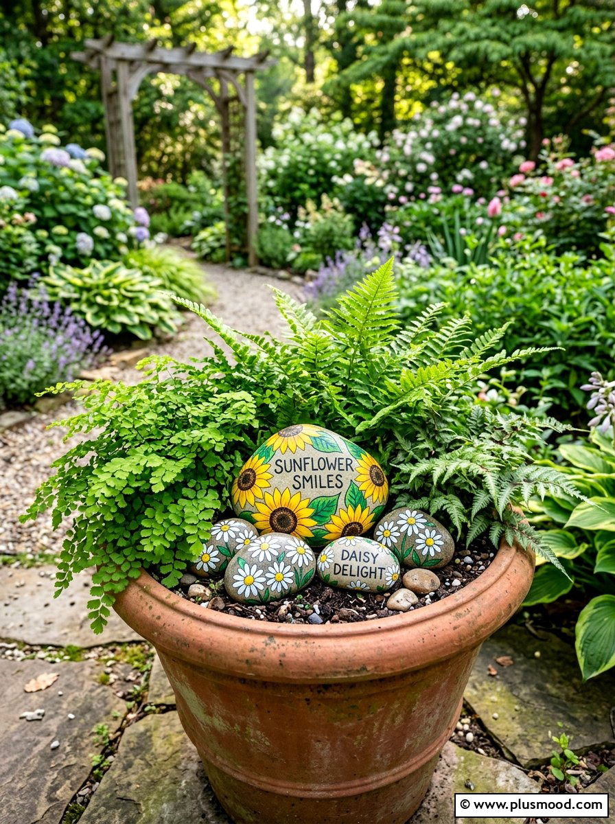 Flower garden rocks - 25 painted rock ideas for potted plant display