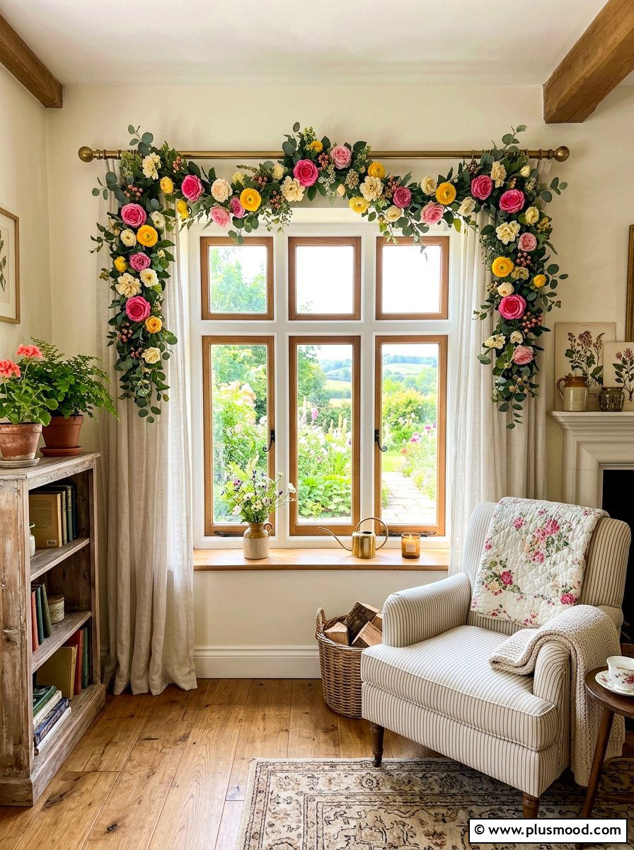 Flower window garland - 25 summer window decor ideas for living room