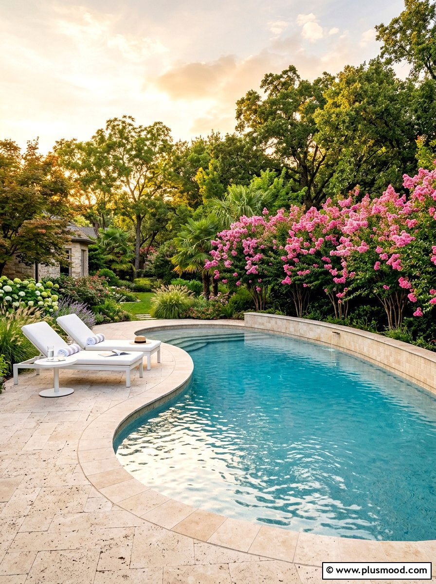 Flowering Crape Myrtle Pool Surround - 25 pool landscaping ideas with shade trees