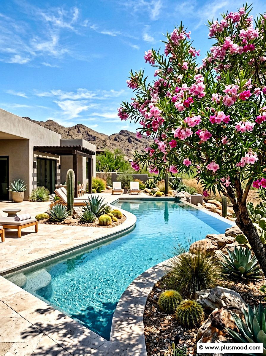 Flowering Desert Willow Poolside - 25 pool landscaping ideas with shade trees