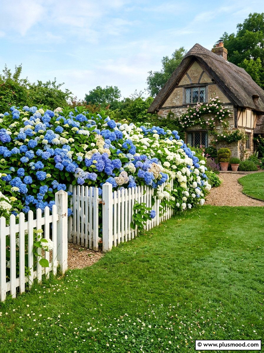 Flowering Hydrangea Hedge - 25 summer privacy landscaping ideas